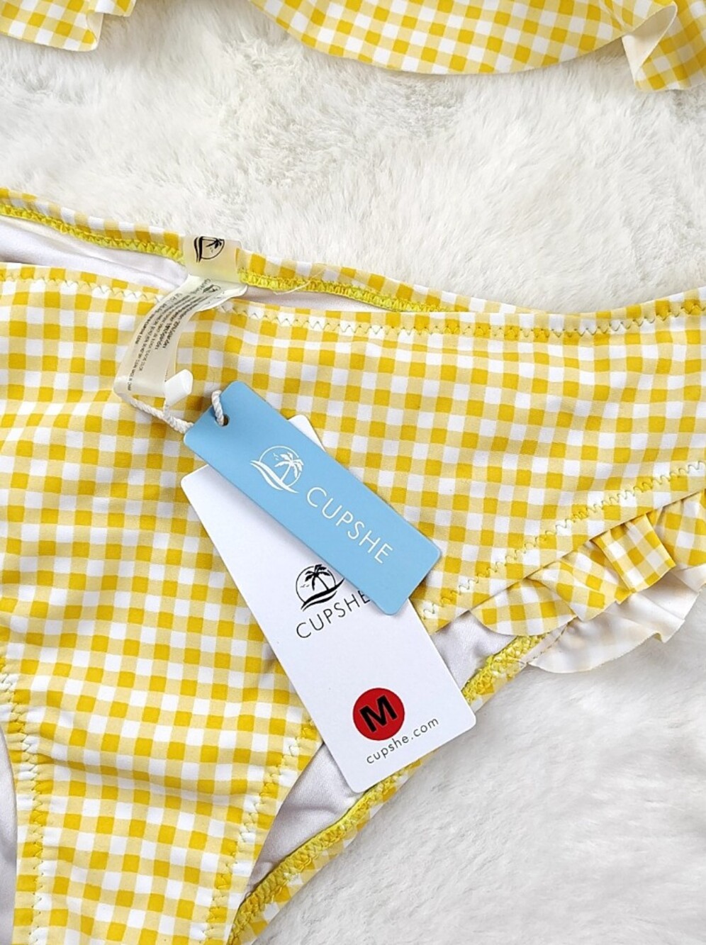 Cupshe Yellow Gingham Ruffle Bikini Size Medium, New With Tags - Picture 14 of 16